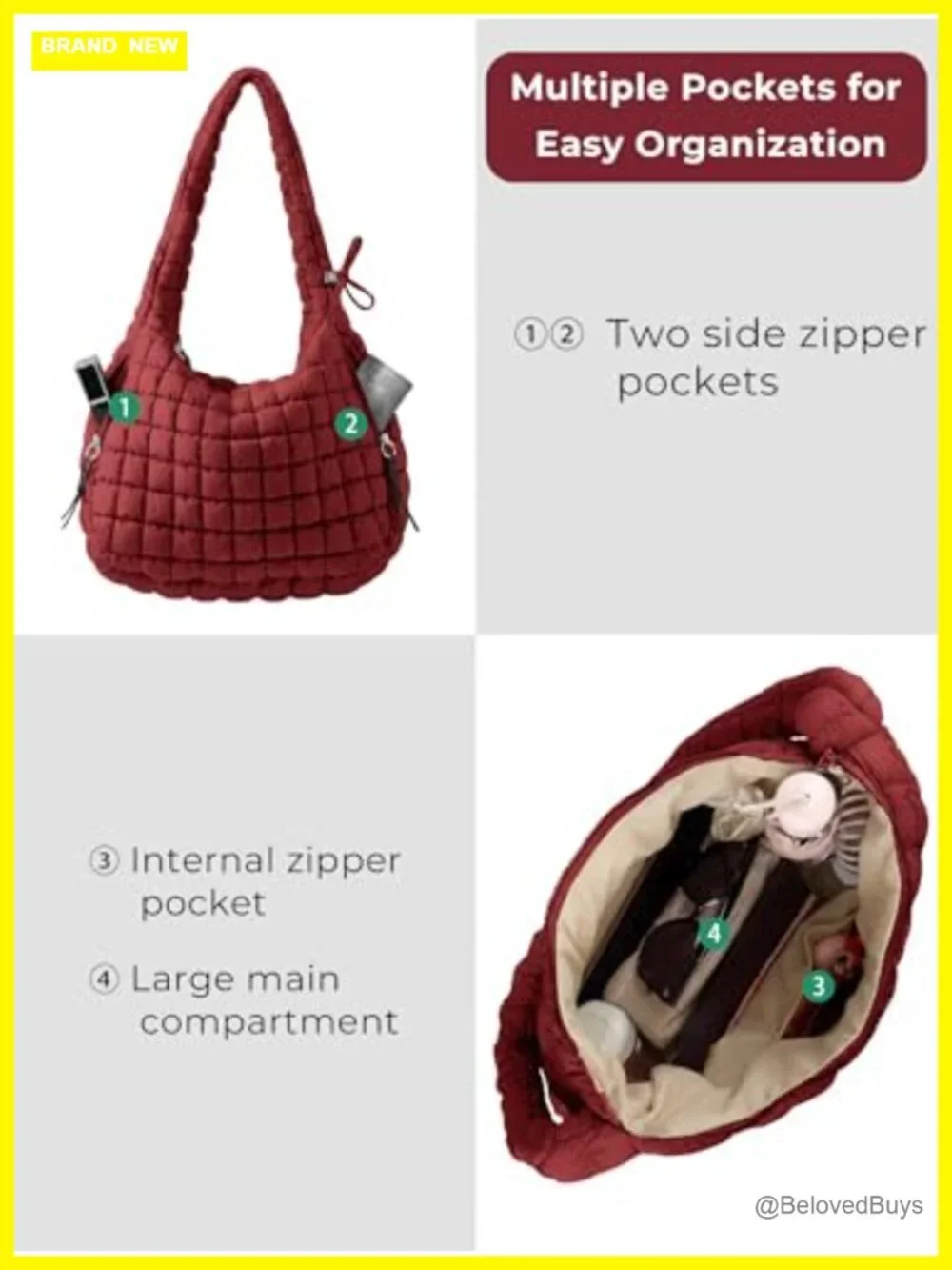 Quilted Puffer Tote Bag Nylon Crossbody Hobo Large Shoulder Bag
